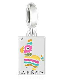 1件 S925 純銀墨西哥 Lotería 卡牌吊墜，彩色樹脂方形塔羅牌吊飾 DIY 手鍊珠飾配件 - 銀色 - 查看 20