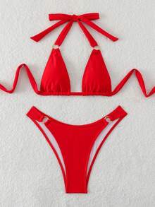 Women's Sexy Red Micro Bikini Set - Red - View 3
