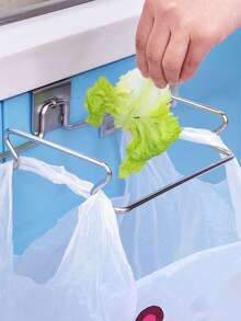 1PC [Rectangular Metal Garbage Holder] Stainless Steel Kitchen Trash Can, Rectangular Metal Garbage Bag Holder, Cabinet Door Waste Storage Rack, With No Electricity Needed For Kitchen Use,Stainless Steel Suspended Garbage Bag Holder And Storage Rack, Heavy Duty Rustproof Waste Storage System, With Anti-Slip Hooks, - Multicolor - View 3