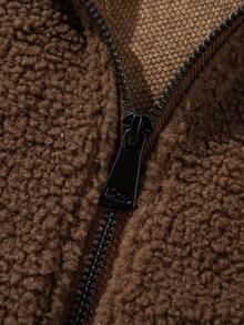 男士 Old Money 立领加厚长袖夹克 - 咖啡棕 - 查看 6