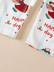 男童圣诞睡衣套装，长袖上衣和裤子两件套，圣诞老人、圣诞树和快乐小狗印花，秋冬季舒适内衣。