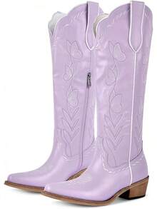 Sexytag Butterfly Cowboy Boots For Women Embroidered Floral Cute Cowgirl Western Knee High BootsChristmas - 紫色 - 查看 8