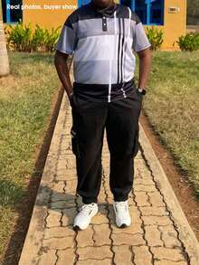 Plus Size Men's Casual Lightweight Drawstring Waist Cargo Pants, Versatile For Spring/Summer - Black - View 6