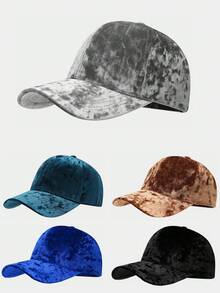 男女通用复古丝绒棒球帽，欧美时尚休闲情侣弯檐遮阳帽，嘻哈平顶帽，秋冬款 - 金絲絨 - 查看 1