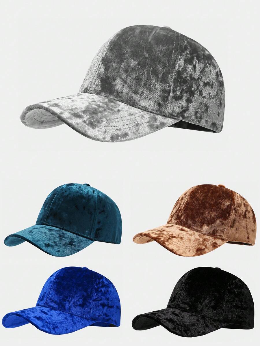 男女通用复古丝绒棒球帽，欧美时尚休闲情侣弯檐遮阳帽，嘻哈平顶帽，秋冬款 - 金絲絨 - 查看 1