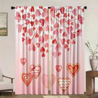 2 piezas Cortinas con diseño de corazones para el Día de San Valentín, cortinas con diseño de corazones rojos y rosas, cortinas para decoración de sala de estar y dormitorio, cortinas con temática del Día de San Valentín