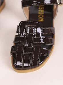 儿童时尚夏季平底鞋，一体式凉鞋，新款时尚优雅简约 - 酒紅色 - 查看 8