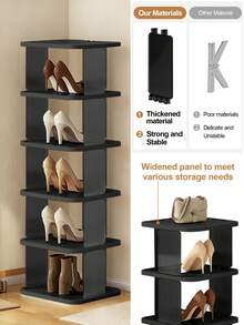 Shoe Rack For Closet, Space Saving Shoe Organizer, Sturdy Storage Shelf, Closet Organizers And Storage, Shoe Cabinet For Upright Or Upside Down, Large Space Fit All Shoe Sizes, Stackable Free Standing Shoe Rack For Entryway, Garage, Corridor, Apartment Essentials, Home Organization - 黑色 - 查看 7