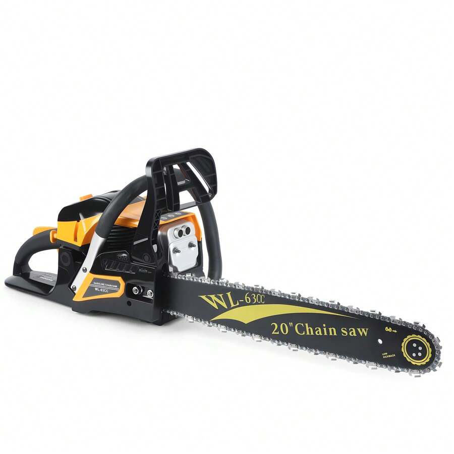 20-Inch 63CC Gas Powered Chainsaw, 2 Stroke Handed Petrol Gasoline Chain Saw With Ergonomic Handle, Small Vibration Cordless Logging Saw Woodworking Tool - 黃色 - 查看 1