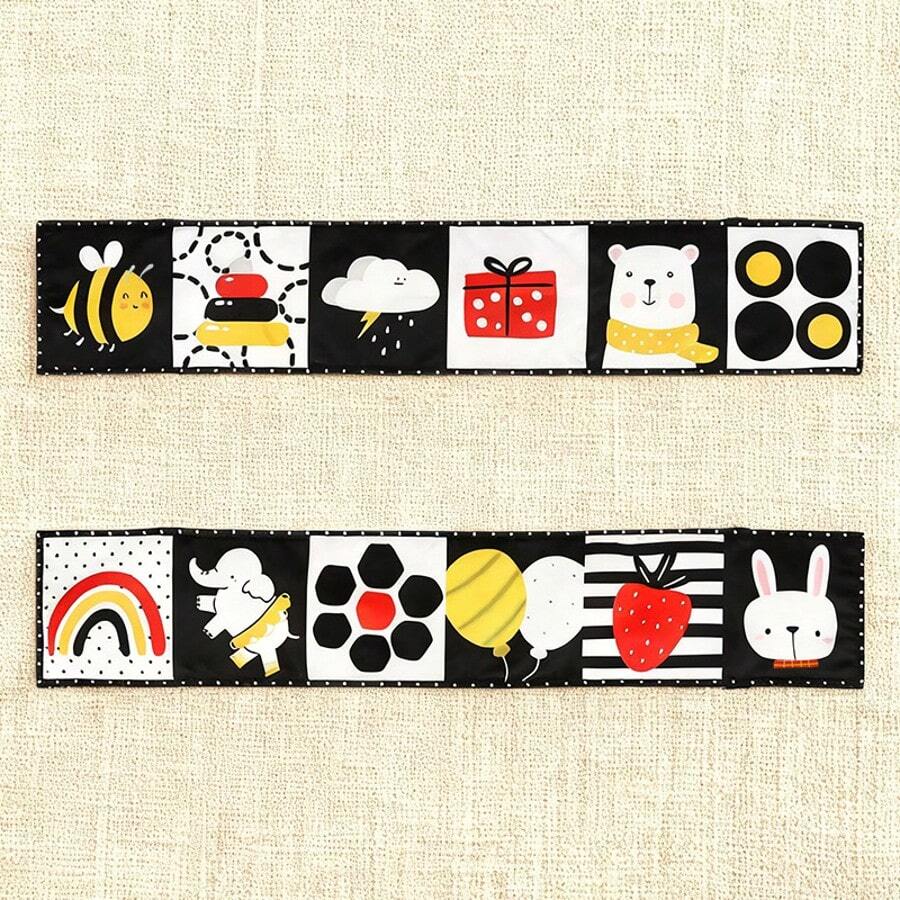 My First High Contrast Black And White Soft Cloth Book, Suitable For Babies, Infant Tummy Time And Play Mat Fabric Book Toy, Black And White Baby Cards, Foldable Educational Activity Cloth Book, Suitable For Boys And Girls - Black and Red Elephant - View 1