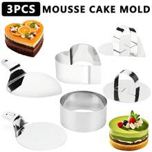 3pcs Mousse Cake Mold Set - Base, Pusher, Round & Heart Shaped Molds, Baking Tools