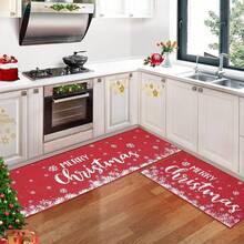 Christmas Kitchen Rug Sets Holiday Merry Christmas And Snowflake Kitchen Mat Sets Of 2 Non-Slip Door Mat Runner Rug Decorative Xmas Kitchen Floor Mat For Home Decoration - Rojo - Ver 2
