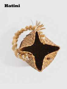 1pc Bohemian Style, Fashionable Tassel Woven Bag, Casual Vacation Beach Tote, Outdoor Picnic Party Handbag, Suitable For Women Office, Commute, Date, Shopping, Leisure, Vacation, Beach, Music Festival, Party, Wedding, School (Natural Grass Woven Color May Vary Slightly), Boho - Màu Khaki - Xem 6