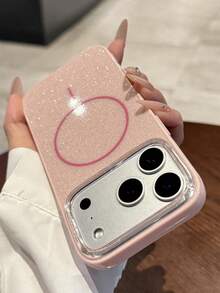 Luxury Bling Glitter Magnetic Wireless Charge Phone Case Compatible With IPhone 17ProMax 17Pro 17Air 17 16 15 14 13 12 Pro Max 11 Cute Jelly Shockproof IMD Cover - Pink - View 2