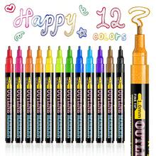 1pc 8/12/24 Colors Double-Line Outline Pen, Waterproof Quick-Dry Cartoon Children's Glitter Colored Pens, Dual-Color Fluorescent Highlighter Metallic Marker Pens For Painting, Cardmaking, Crafts | Art Supplies | Ideal For Canvas, Rock Painting, Wood, DIY Handicrafts, Inspiring Imagination And Creativity - Double-ended Outline Pen - View 3