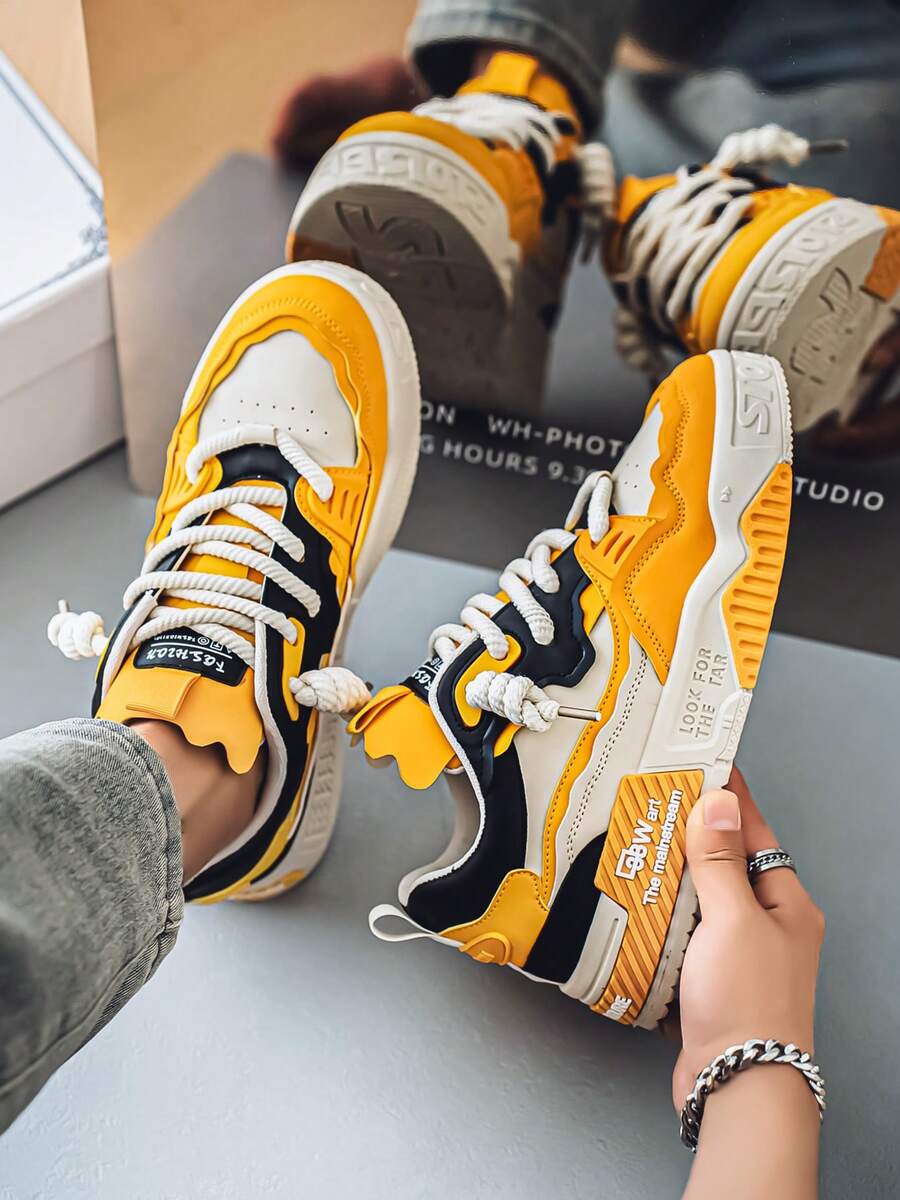 Men's All-Season Fashionable, Comfortable, Slip-Resistant, Lightweight Low-Cut Sneakers - 黃色 - 查看 1