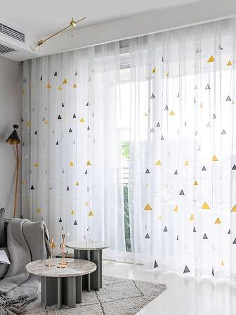 单件出售，多色三角形图案刺绣薄纱窗帘，简约北欧风格，充满奇趣，适用于客厅、卧室、窗户和门装饰，多种尺寸可选