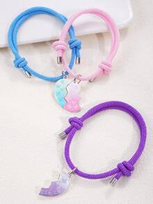 3件套粉色蝴蝶合金吊坠可调节编织友谊手链 - 彩色 - 查看 5