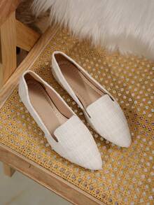 Wide Fit Women's Pointed Toe Low Heel Slip-On Flat Shoes, Brown Color, Casual Everyday Wear, Lightweight & Comfortable, Spring/Summer, Imported Plus Size 36-43, Random Pattern - White Mig - View 7