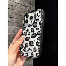 Pink Leopard Pattern Transparent Fashion Double-Sided Diamond For IPhone 17 Air 16 15 14 13 12 Pro Max/17 16 15 14 Plus 13 12pro 11 Mobile Phone Case Large Hole TPU Solid Soft Edge Hard Back Plate Multiple Protection Fashion Design High Quality - 黑色 - 查看 6