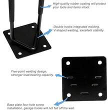 Garage Hook Hangers, Shovel Holder Wall Mount, Rake Racks, Ladder Hanger, Folding Chair Rack, Garden Tool Hooks For Hanging Yard Tools, Ladders, Bikes And More - 2 Garage Hooks & 10 Black Screws - View 2