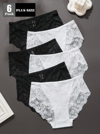 6PCS Plus Size Women's White Lace Panties - Sexy & Comfortable Underwear