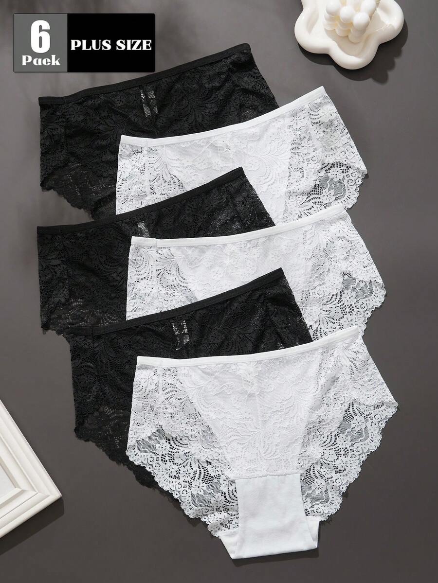 6pcs/Pack Plus Size Women's White Lace Panties - Sexy & Comfortable Underwear - Multicolor - View 1