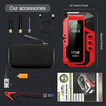 SPZTJK Jump Starter With Air Compressor, 5 In1 Function Jump Box 150PSl JumpStarter Battery Pack With Digital Tire Inflator, Car Battery Charger Portable For 2.64gal GasOr 2.11gal Battery Charger, Car Jumper Starter Portable, Tire Compressor - Đỏ - Xem 11