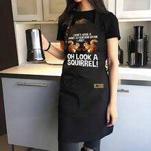 1 Piece Of Fun Chef Apron With Squirrel Pattern And Text - Heavy-Duty Kitchen Apron With Pockets, Suitable For Cooking, Baking, And Cleaning - Durable And Comfortable, With Squirrel Print And The Text "I Just Gazed At The Squirrel For A Little While!" - Ideal For Home Chefs, Bakers, And Animal Lovers - Easy-To-Clean Smooth Surface (Black With White Pockets) - Perfect Gift For Squirrel Lovers And Chefs - AZX0001 - View 9