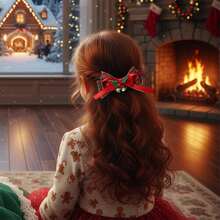 Pinza para el pelo navideña, lazo a cuadros, accesorio para el pelo, regalo de Año Nuevo para mujeres y niñas. - Burdeos - Ver 2