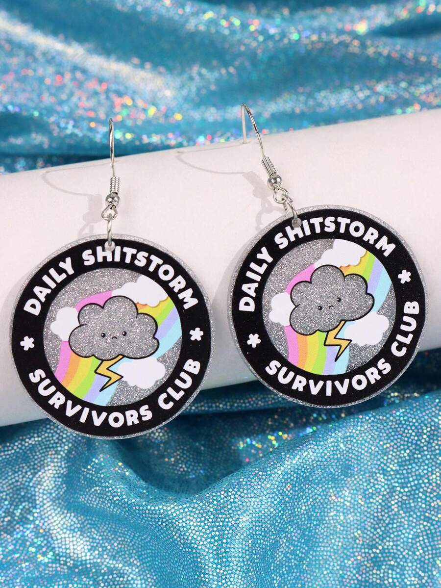 一对时尚精致创意独特闪亮彩虹云朵英文文字亚克力耳坠，适合女性日常、派对、通勤、假日等场合佩戴。 - 彩色 - 查看 1