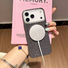 Luxury Bling Glitter Magnetic Wireless Charge Phone Case Compatible With IPhone 17ProMax 17Pro 17Air 17 16 15 14 13 12 Pro Max 11 Cute Jelly Shockproof IMD Cover - Pink - View 3