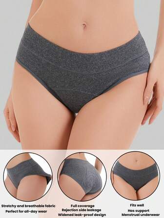 3pcs Women's Soft & Comfortable Leak-Proof Period Panties, Thick & Long Full Coverage Basic Style