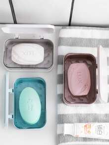 1pc Dual Layer Soap Dish, Creative Drain Soap Holder, Bathroom Shower Travel Soap Box, Minimalist Transparent Storage