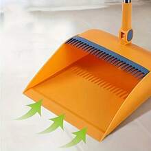 A Set Of Long-Handled Rotating Broom And Dustpan With Comb Teeth, Suitable For Home, Kitchen, And Office Cleaning. - Orange - View 2