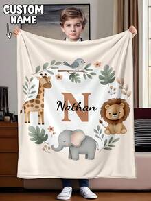 1pc Personalized Blanket, Lightweight Throw Blanket, Birthday, Cozy Earth Tones, Gift, Decor, Heirloom Quality - Multicolor - View 1