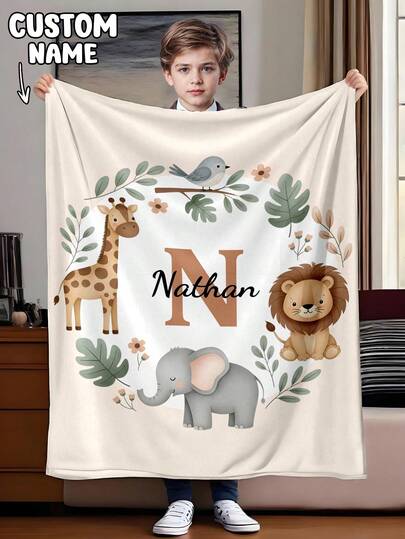 1pc Customized Personalized Blanket, Text Blanket, DIY Blanket, Patterned Blanket, Memorial Blanket. Tapestry, Photo Portrait Blanket Design, Suitable For Girls, Boys, Adults, Valentine's Day, Lightweight, Baby Blanket, Personalized Blanket, Personalized Photo Blanket, Personalized Throw Blanket, Personalized Baby Blanket, Newborn Blanket, Suitable For Mother's Day, Birthday, Children's Day, Father's Day, Graduation Ceremony ,For Family