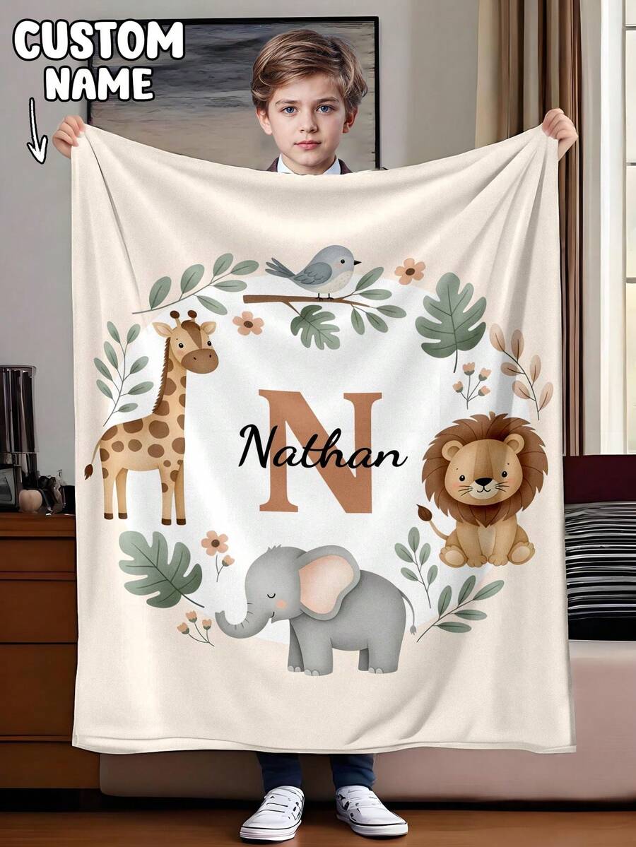 1pc Personalized Blanket, Lightweight Throw Blanket, Birthday, Cozy Earth Tones, Gift, Decor, Heirloom Quality - Multicolor - View 1