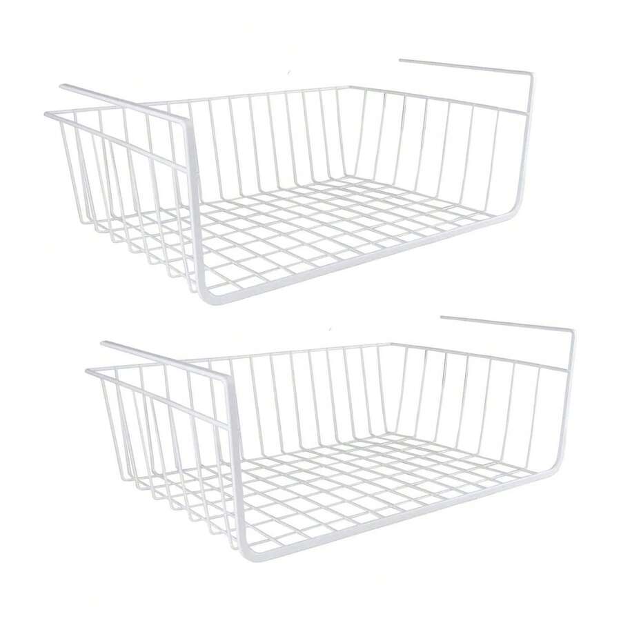 2pcs Under Cabinet Storage Baskets, Hanging Metal Wire Storage Baskets For Kitchen, Office, Storage Room, Bathroom And Cabinets - Multicolor - View 1