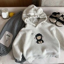 2-5岁男童连帽卫衣，2025冬季新款，加厚抓绒带耳朵设计