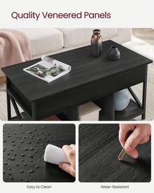 VASAGLE Lift Top Coffee Table For Living Room, Industrial Coffee Table With Hidden Compartments And Storage Shelf, Steel Frame, 50 X 100 X 49-62 Cm, Charcoal Gray And Ink Black - màu đen - Xem 8