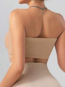 1件装加大码女士无缝无钢圈文胸，全罩杯舒适透气抹胸式文胸 - 杏色 - 查看 3