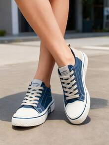 Tenis de hombre de lona transpirable, tenis para hombre fashion est.1985, tenis hombre verdes y beige trendy, zapatos para hombre ligeros para diario y salida - Azul - Ver 6