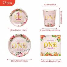 1st Birthday Pink Floral Disposable Plates, Napkins, Cups, Party Supplies For 16 Guests, Disposable Paper Plates For Birthday, Wedding, Party, Family Picnic - Multicolor - View 2