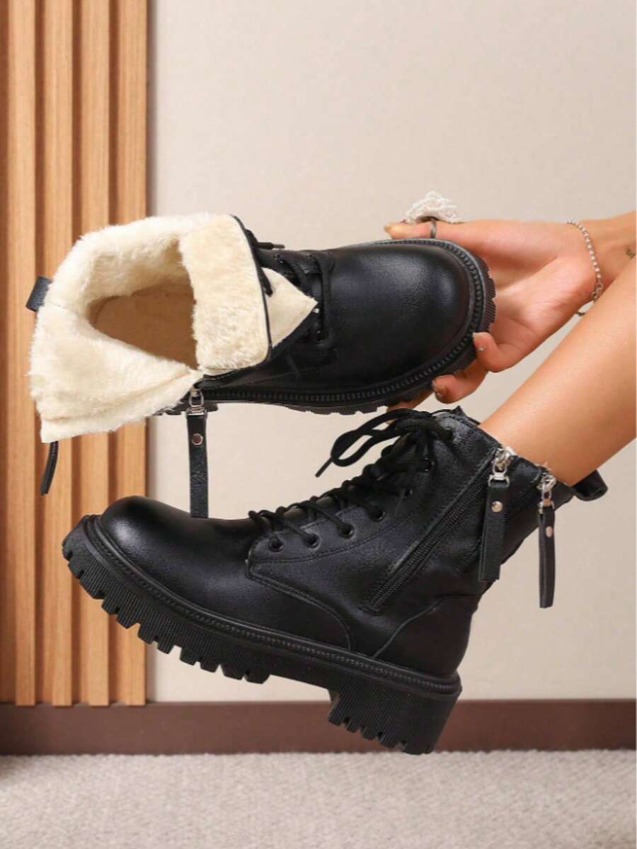 Women's Snow Boots Warm Winter BootsWaterproof Comfortable Combat Boots Boots For Women Botas Para Mujer Botas De Invierno Para Mujer - màu đen - Xem 1