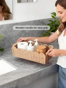 [Us-Based Shipping]1pc Woven Storage Basket, Fan-Shaped Edge Design, Handheld Storage Basket, Suitable For Toilet Tank Top Shelf, Bathroom, Living Room, Bedroom, Vanity, Home Decor, Bathroom Accessories, Desktop Organization & Storage, Halloween Gift Basket, Holiday Decor & Gift Basket, Ideal Gift Basket Storage Organizer Bathroom Essentials House Essentials Cruise Essentials Travel Containers Bathroom Storage Kitchen Organization And Storage Dorm Room Essentials College Storage Basket Storage Containers Bathroom Organization And Storage Makeup Brush Holder Vacation Essentials CubesLand Scalloped Edge Toilet Paper Storage Basket, Living Room Home Cozy Decor Basket - Nhiều màu - Xem 9