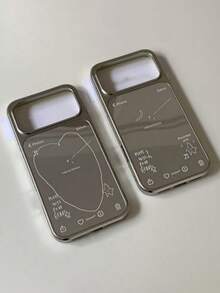 Ốp lưng điện thoại hình trái tim vẽ tay dễ thương, mạ điện, tương thích với iPhone 17 Pro Max, 17 Pro, 17 Air, 17, 16, 15, 13, 14 Pro Max, món quà đáng yêu, ốp lưng silicon mềm mại dành cho nữ. - Tình yêu dòng - Xem 3