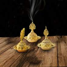 Ngẫu nhiên 3 chiếc Đế đựng hương nhỏ kiểu Ả Rập Trung Đông Golden Hollow/Đế đựng hương thơm bằng kim loại/Đế đựng hương gỗ đàn hương - Nhiều màu - Xem 3