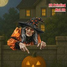 Decoraciones de Halloween con brujas espiando cercas, letreros artísticos de jardín, decoraciones 2D para exteriores - Negro - Ver 4