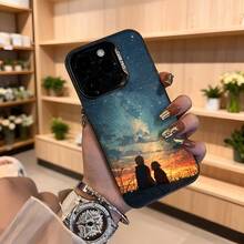 Funda para iPhone con diseño de cielo estrellado y atardecer silueta de pareja azul oscuro CASETINO funda protectora elegante para uso diario y regalo especial Aplicable a los teléfonos de la serie Apple y Galaxy - Blanco - Ver 4